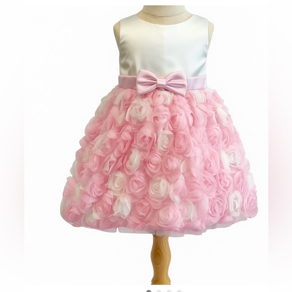 NWT American Princess White and Pink Satin Bow Rosette Dress SIZE 24 M